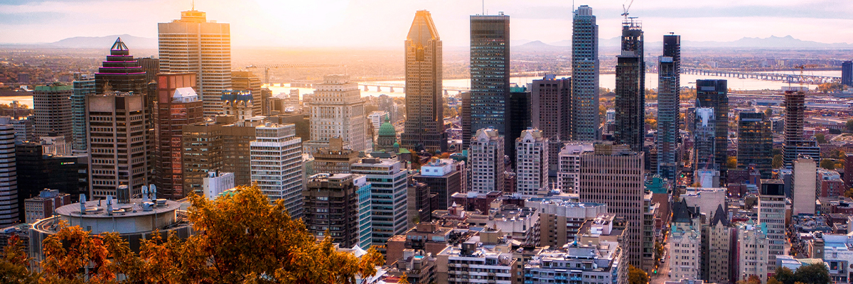 Cityscape of tall buildings in downtown Montreal