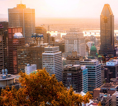 Cityscape of tall buildings in downtown Montreal